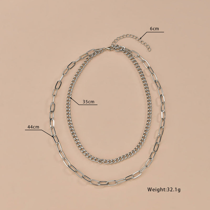 Double Layered Cuban Link Rectangle Chain Choker Necklace