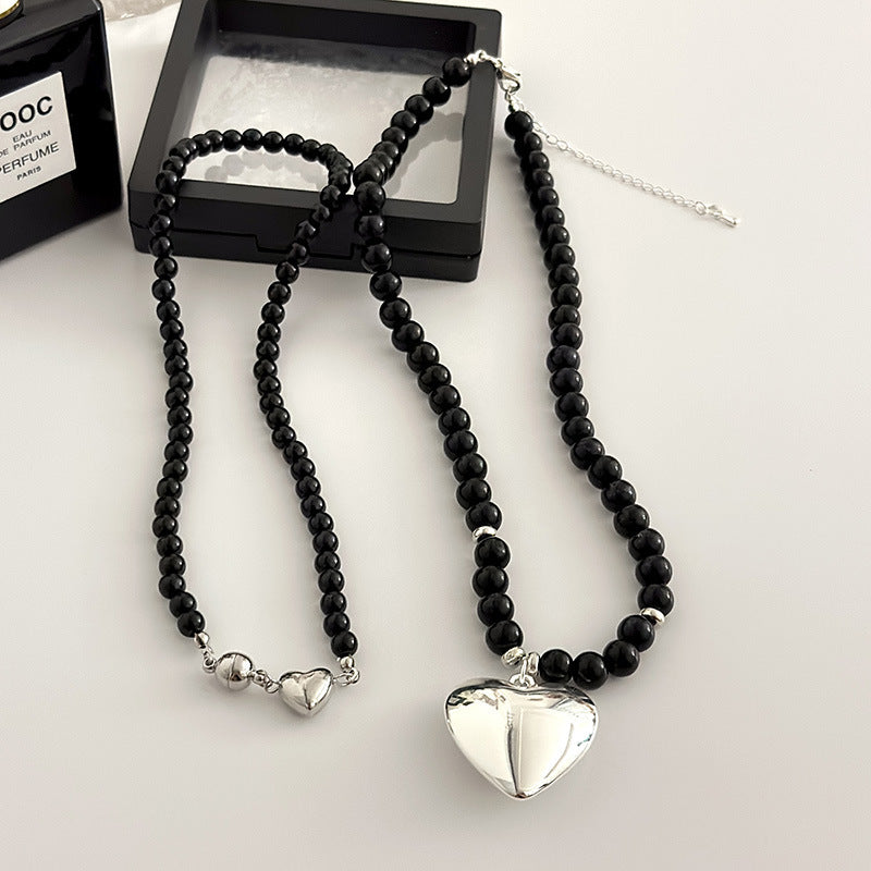 Smooth Glass Pearl Peach Heart Necklaces