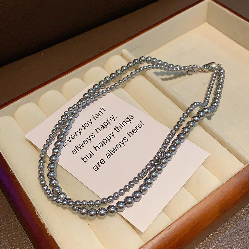 Layered Imitation Grey Pearl Beaded Necklaces