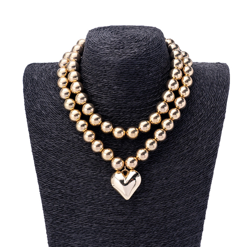 Multi-layer Round Beaded Necklace CCB love Pendent