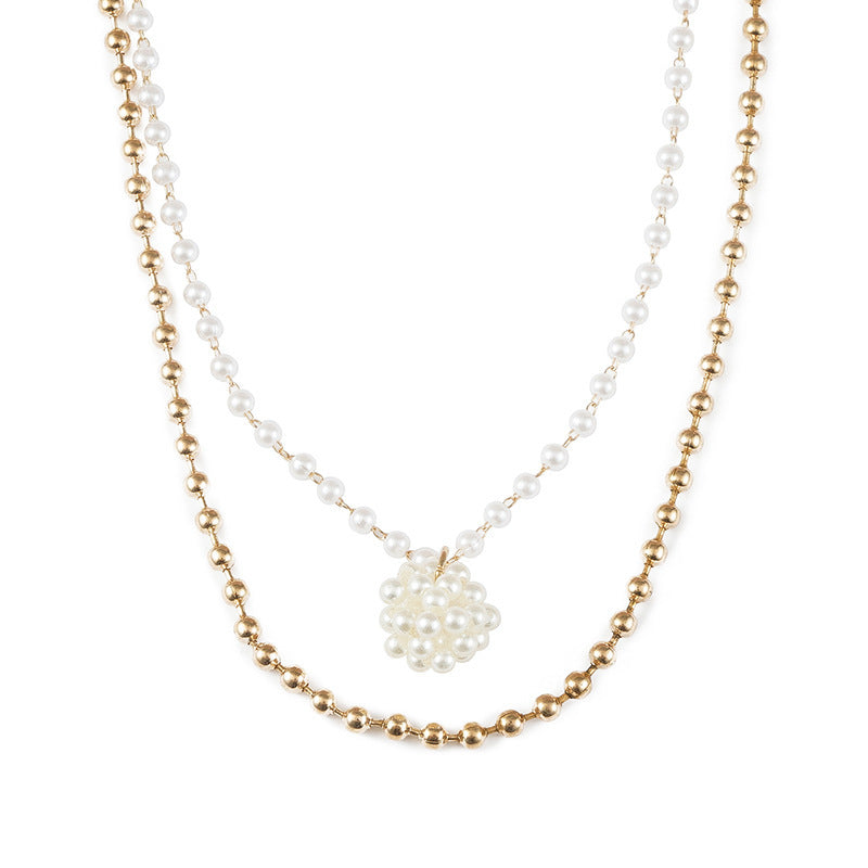 Double Layer Pearl Chain Pendant Necklace