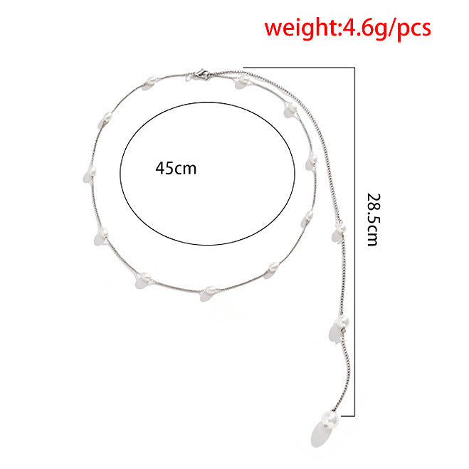 Long Tassel Back Chain Pearl Bead Necklace