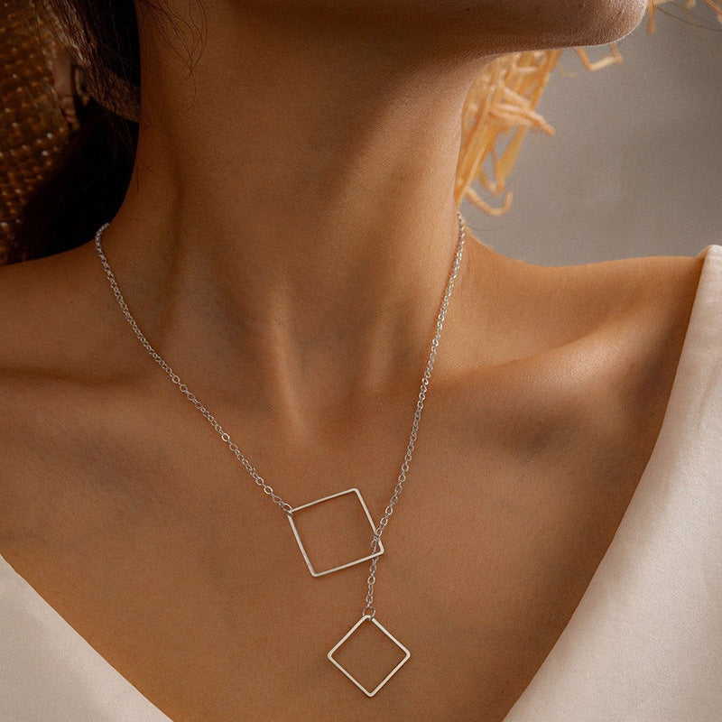 Hollow Square Pendant Necklace for Women