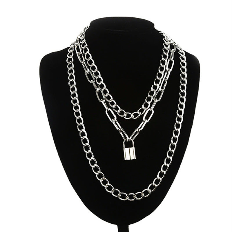 Layered Chain Necklace Neck Chains Lock Pendant Jewelry