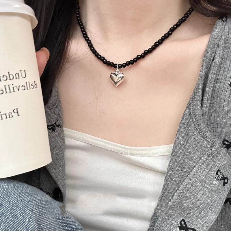 Glass Beads CCB Peach Heart Necklaces