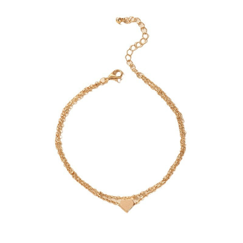 Bohemian Layered Heart Anklet Chain Summer Beach Anklets Jewelry