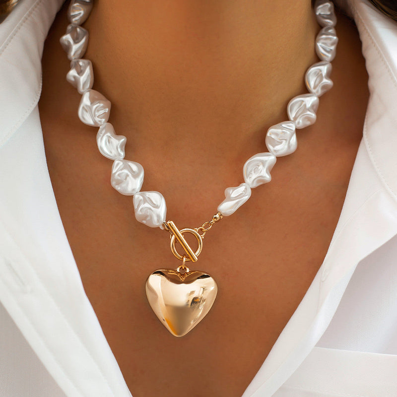 Baroque Imitated Pearl Peach Heart Pendant Necklaces/Bracelets