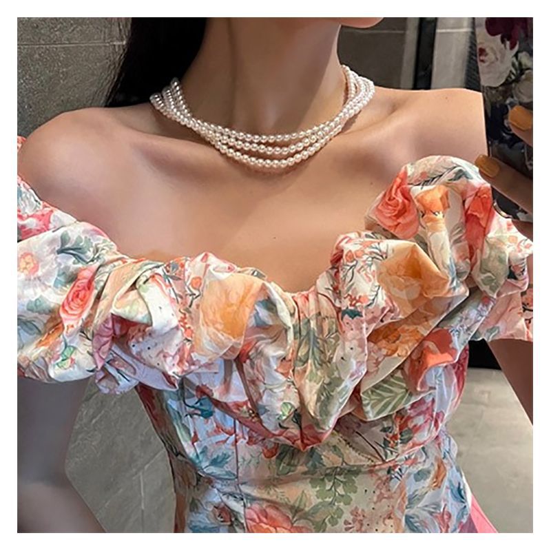 Retro Multilayered Glass Pearl Necklace