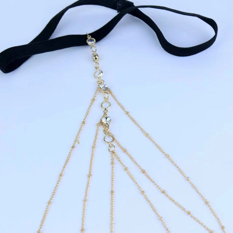Sexy Multilayer Bead Chain Rhinestone Tassel Adjustable Elastic Thigh Chain