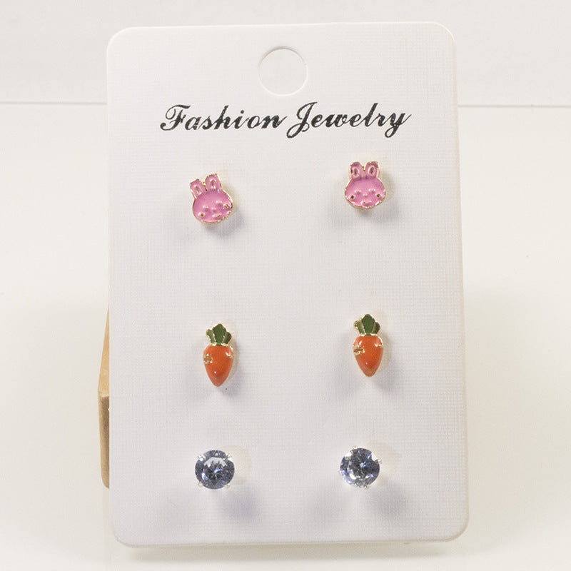 Rabbit carrot stud earrings set