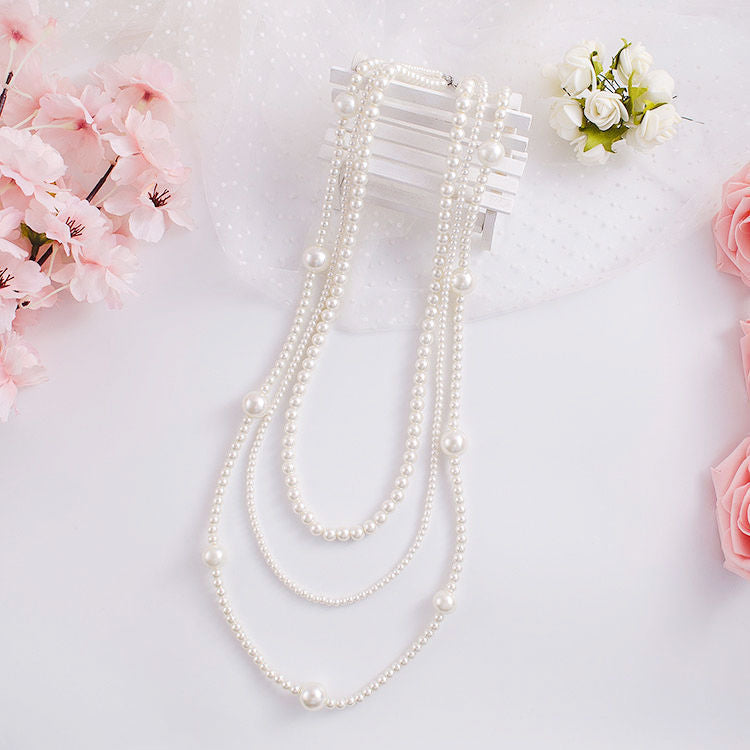 Designer Jewelry Pearl Necklace Handmade Double Layer Sweater Chain