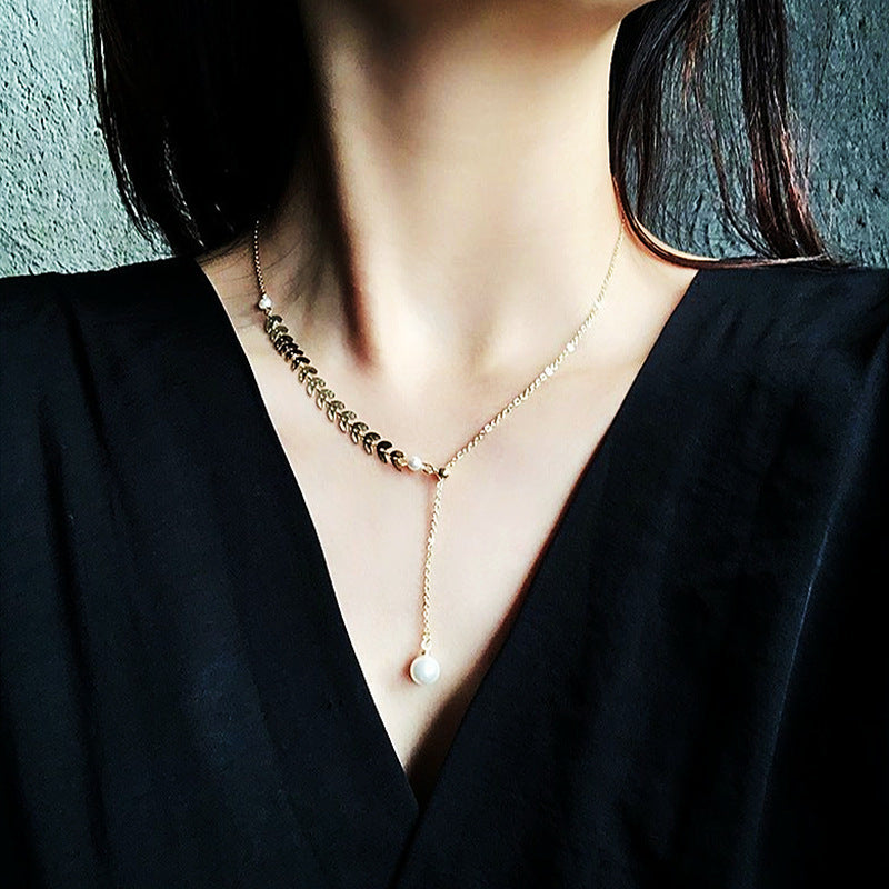 Wheat Chain Pearl Pendant Necklace