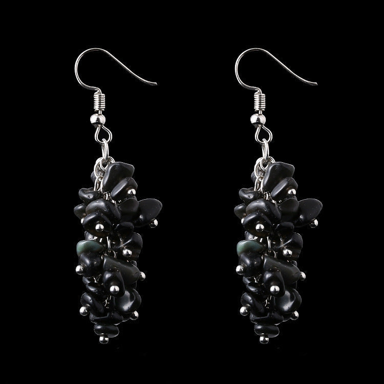 Handmade Natural Crystal Stone Earrings Long Tassel Gravel Jewelry