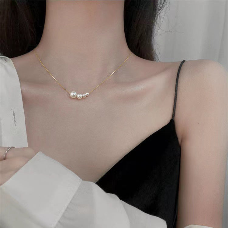 Fashion Cute Three Pearl Choker Necklaces