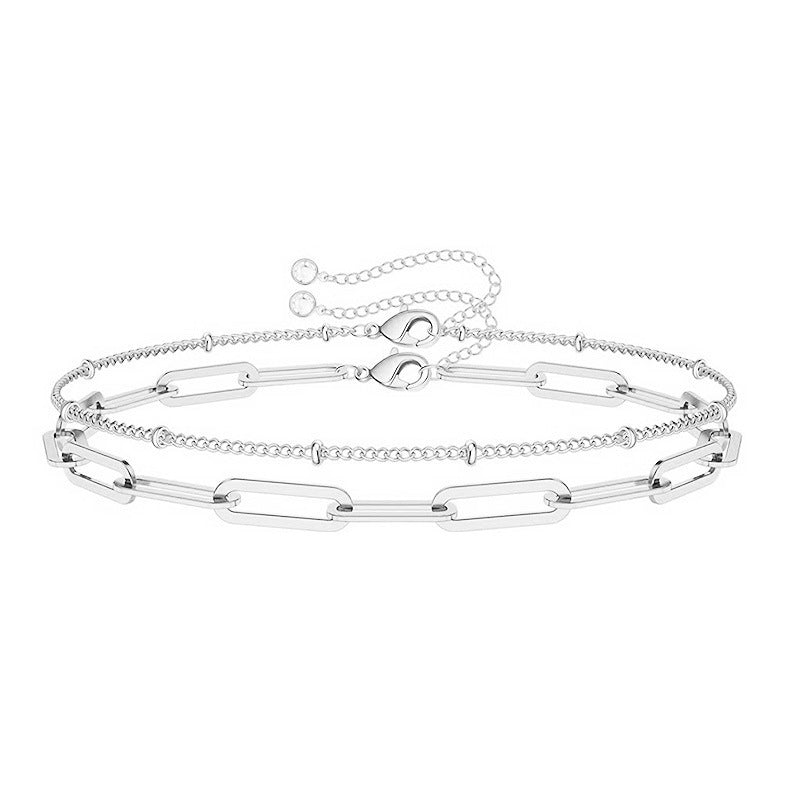 Paper Clip Round Bead Chain layer Bracelet
