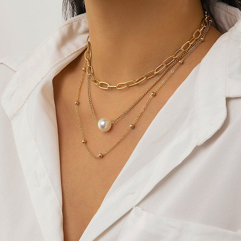 Vintage Pearl Charm Layered Fashion Necklace