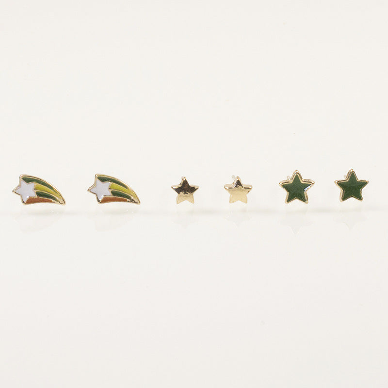 Rainbow pentagram mini stud earrings set