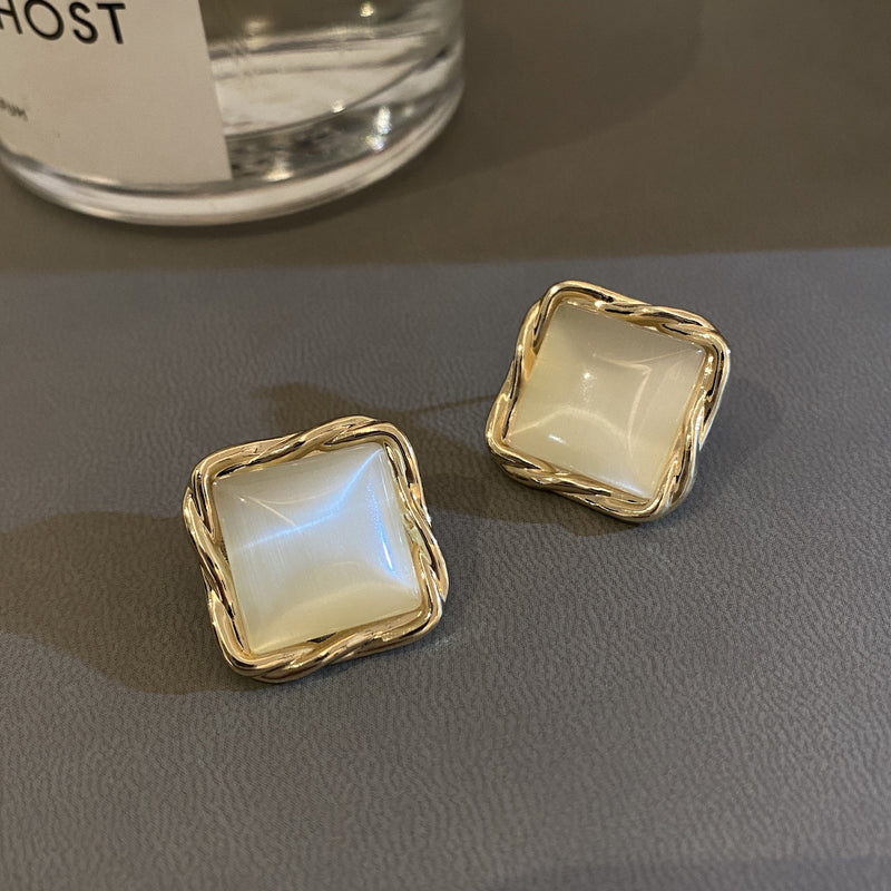 Opal Geometric Square Earrings