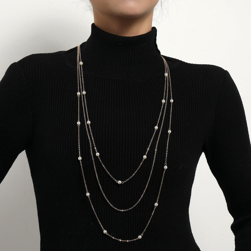 Multi Layer Pearl Necklace Choker Jewelry Long Chain Necklaces