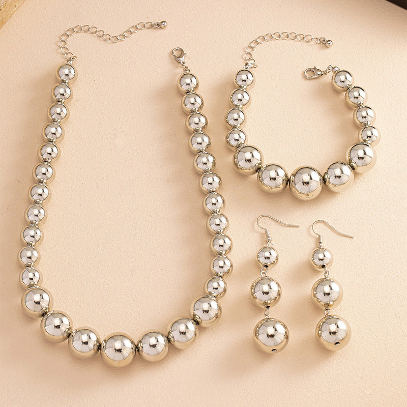 Metallic Beaded necklace Earring Jewelry Set