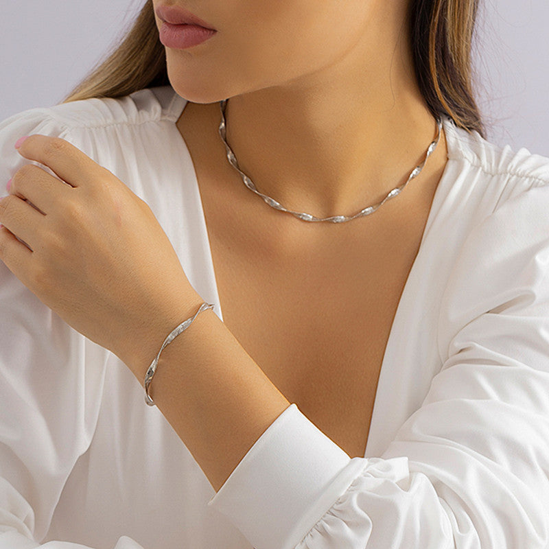 Twisted Flat Snake Bone Chain Necklace Bracelet