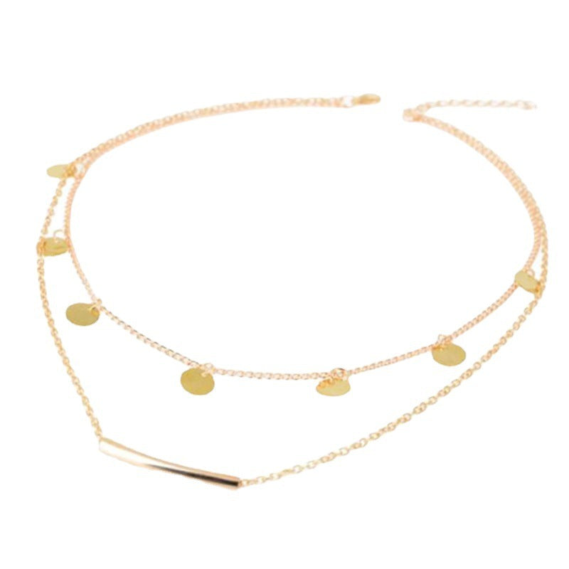 Double-Layer Disc Tassel Necklace