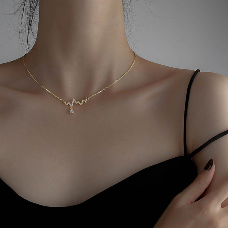 Sweet Crystal Love Heartbeat Choker Necklace