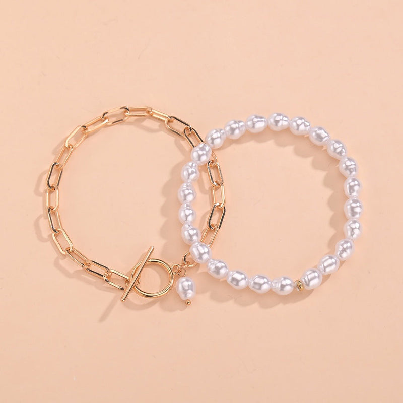 Imitation Pearl Beads Chain Bracelet Set