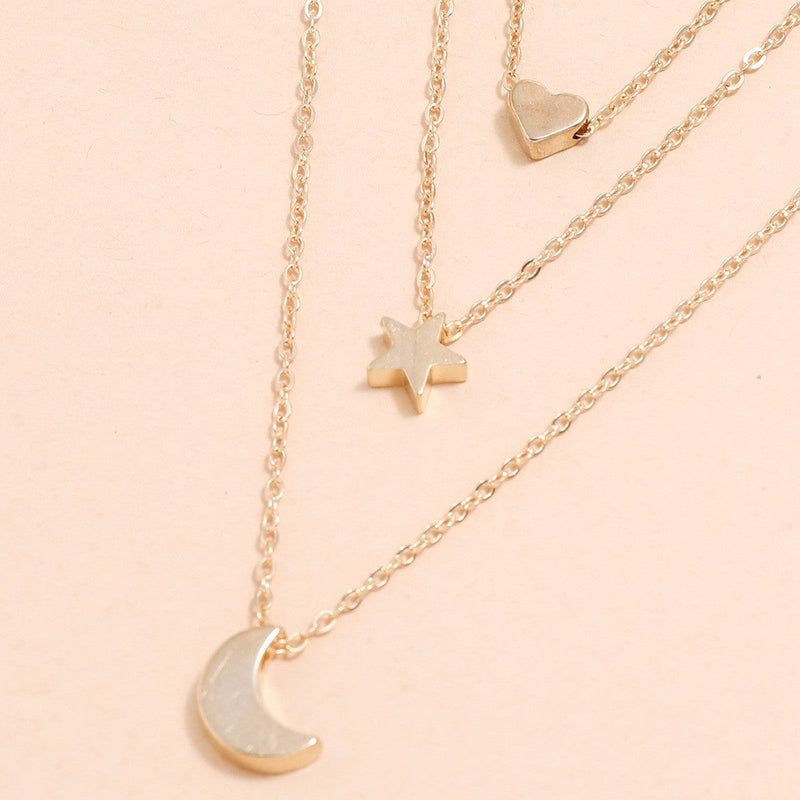 Chain Moon Star Heart Necklace Women Multi Layer Chains