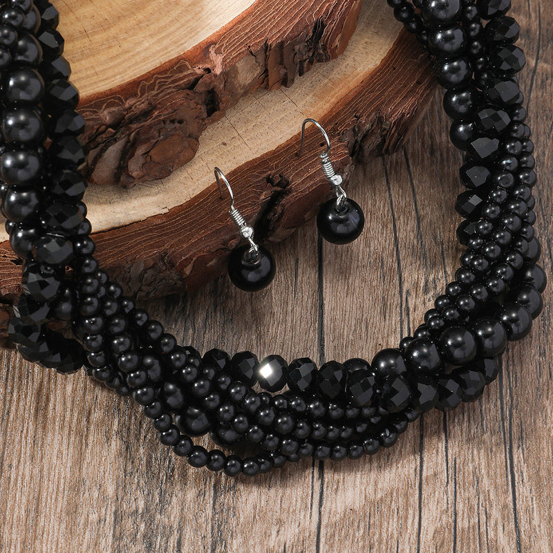 Multi Layered Pearl Crystal Beads Choker Collar Necklace