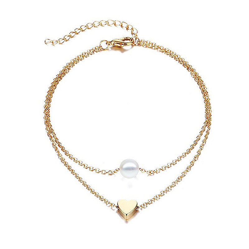 Double Layer Heart Charm Anklet Jewelry