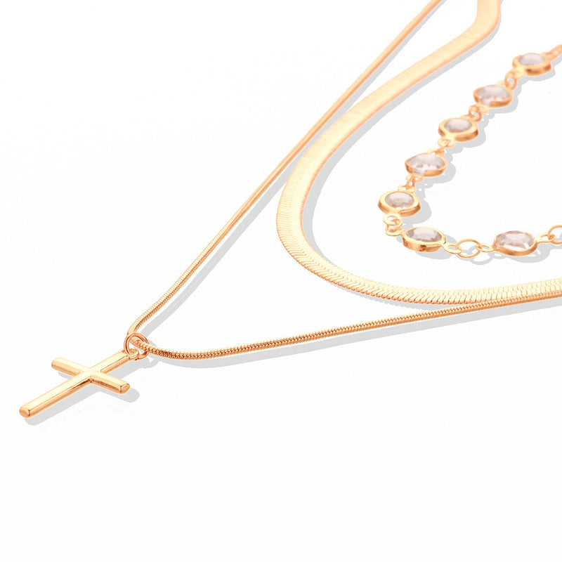 Cross Pendant Snake Bone Chain Necklace for Women