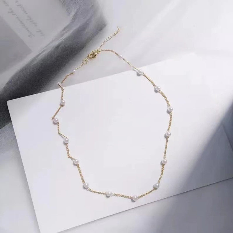 Pearl Beads Chain Choker Necklace