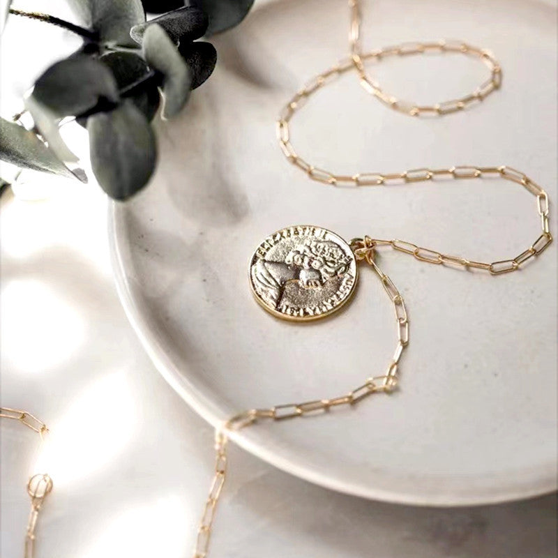 Double Layer Link Chain Coin Necklace