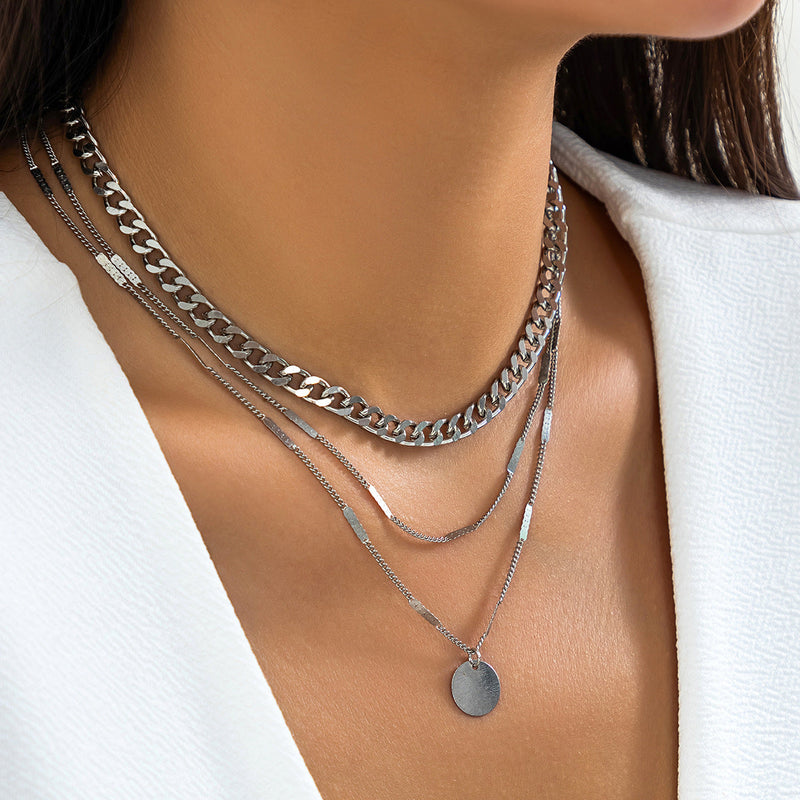 Coin Pendant Chain Necklace Long Multilayer