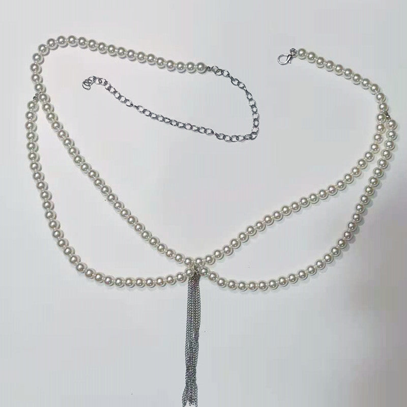 Pearls Body Chain Panties Tassel Bikini Waist Belt Belly Chain