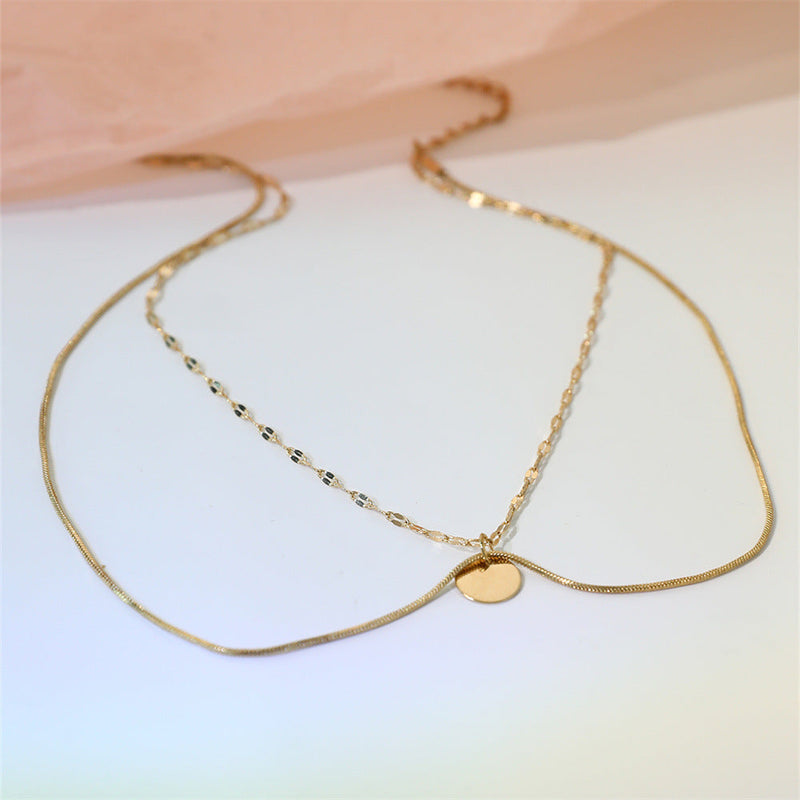 Double Layer Round Charm Pendant Necklace