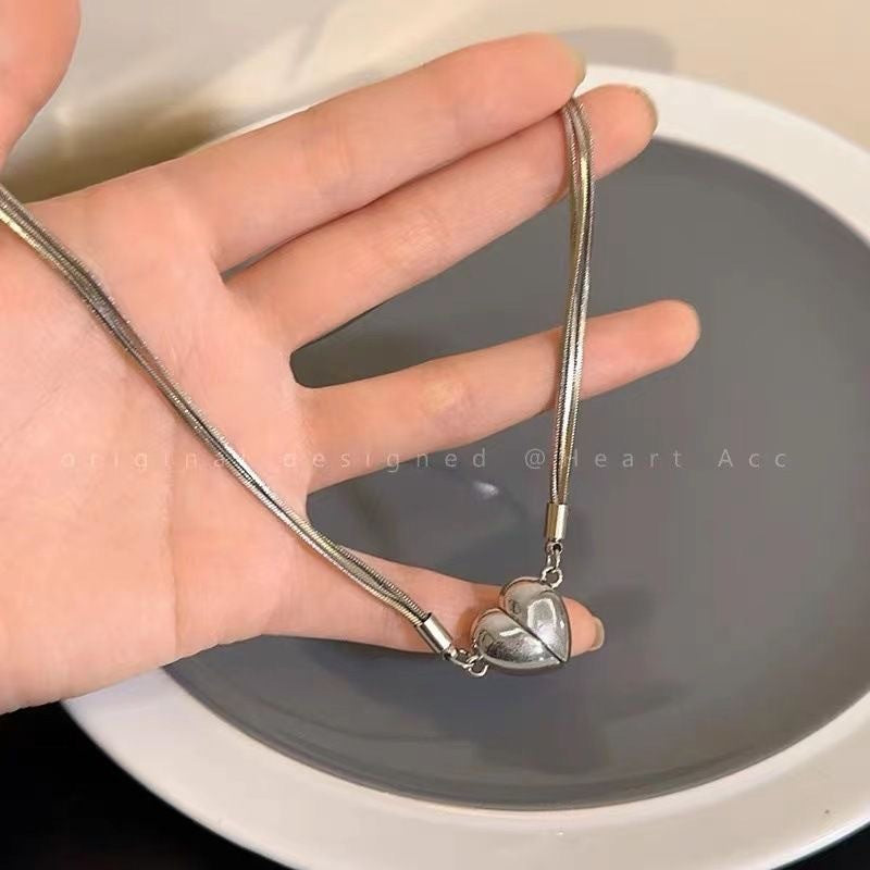 Three Layer Heart Pendant Necklace Fashion Jewelry Magnetic Love