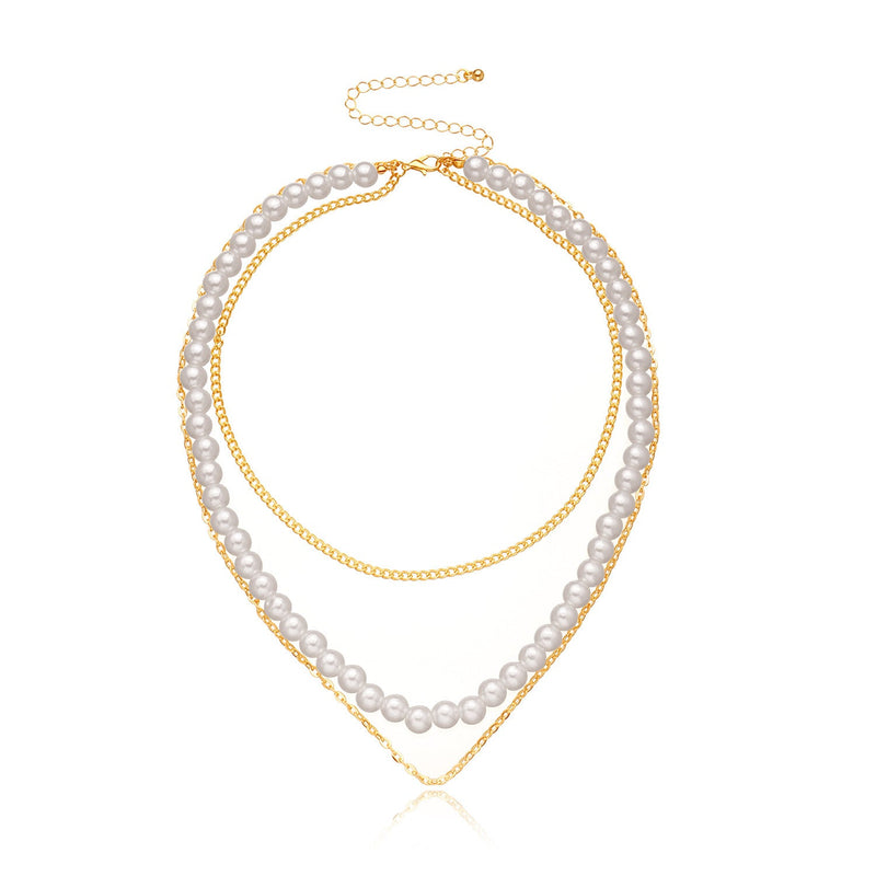 Layer Pearl Chain Choker Necklace Vintage