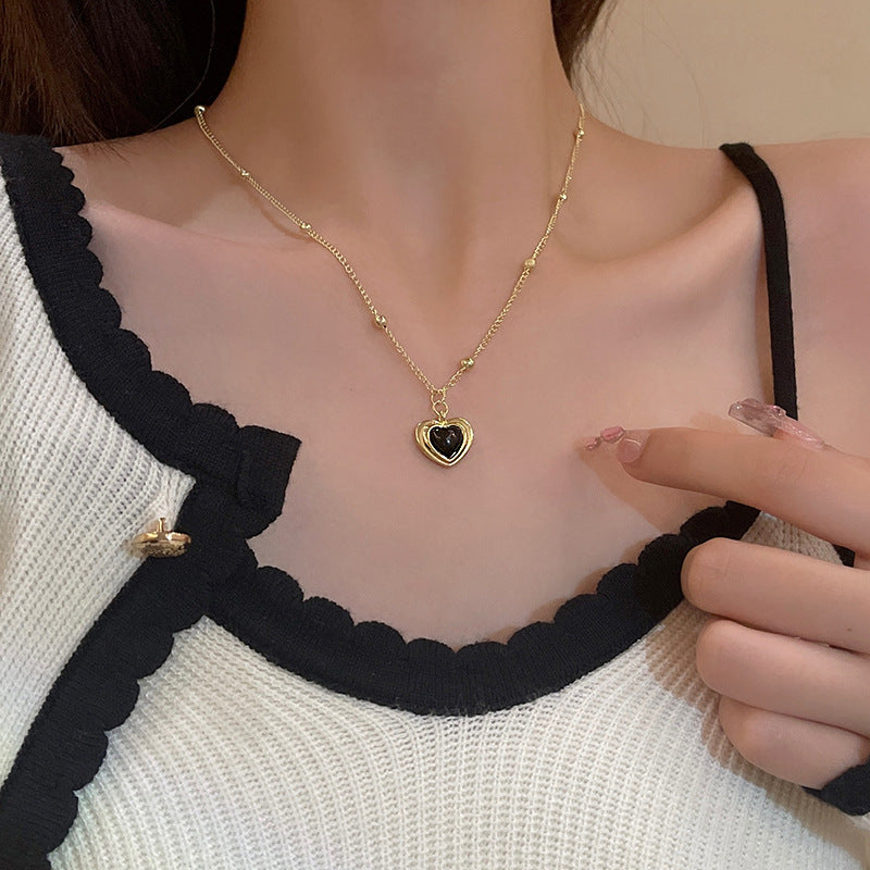 Women Black Heart Pendant Necklace