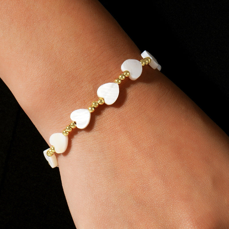 Bohemian Peach Shell Heart Bracelet