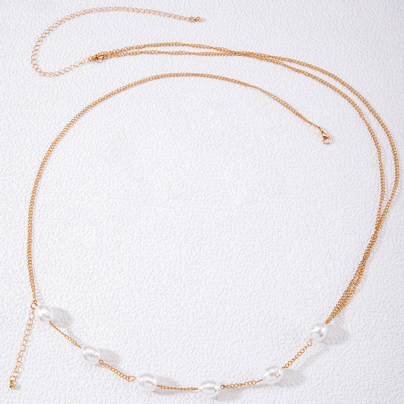 Beach Simple Metal Pearl Sexy Chest Chain