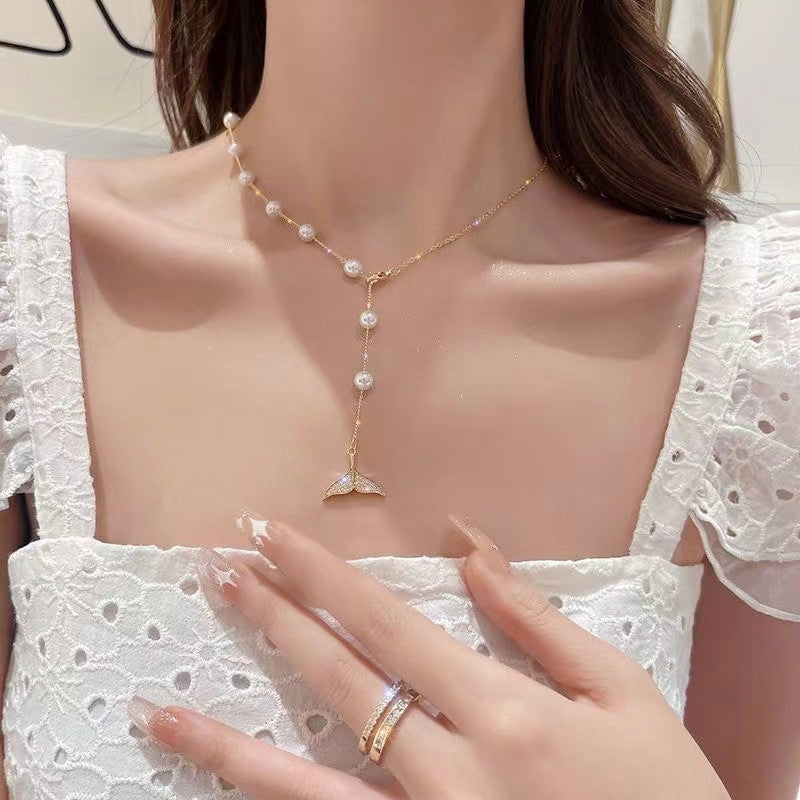 Pearl Fish Tail Necklace Mermaid Tail Necklace