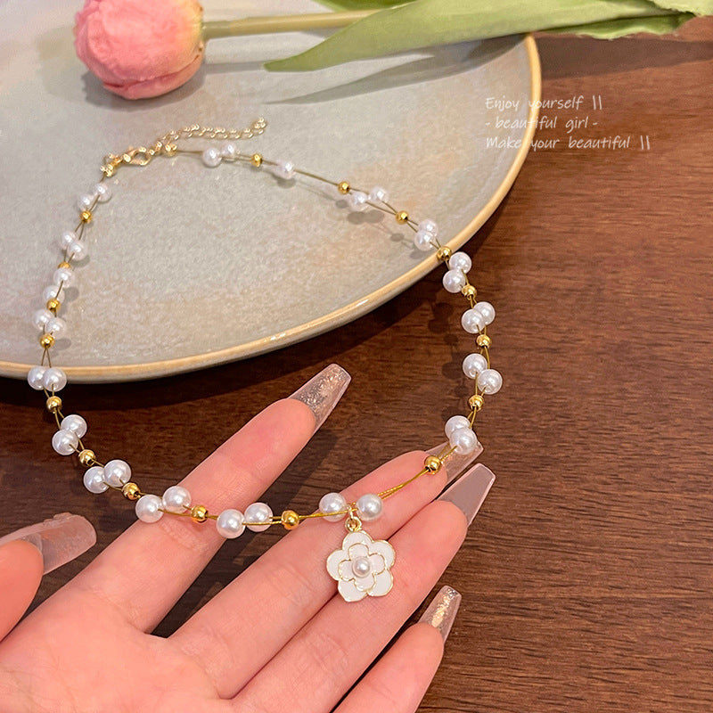Pearl Camellia Necklace Women