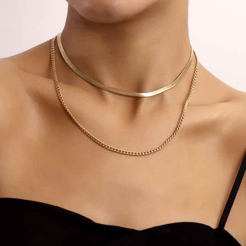 Herringbone Rope Twist Double Chain Layered Necklace