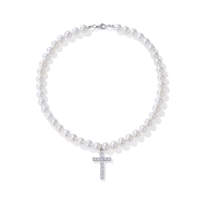 Cross Pendant Pearl Beaded Necklace