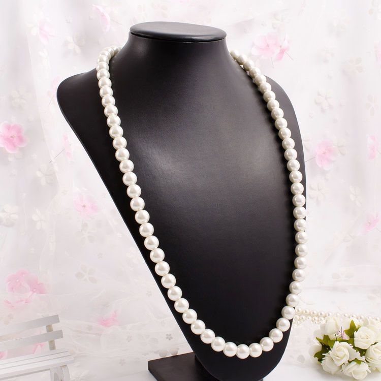 Elegant Women Lady Long White Sweater Created Pearl Necklace