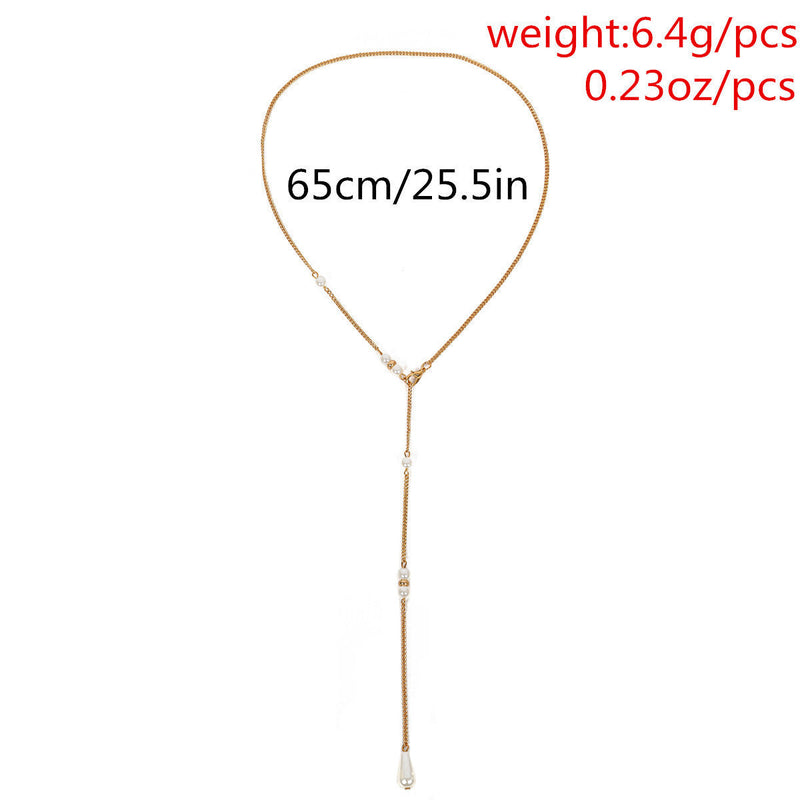Long Tassel Back Chain Pearl Bead Necklace