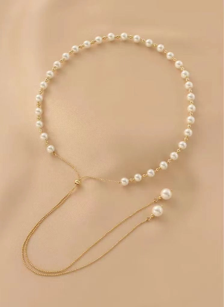 Women Tassel Plain Pearl Single Layer Beaded Necklace