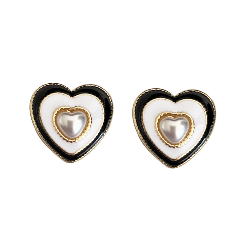 Heart White Enamel Pearl Earring
